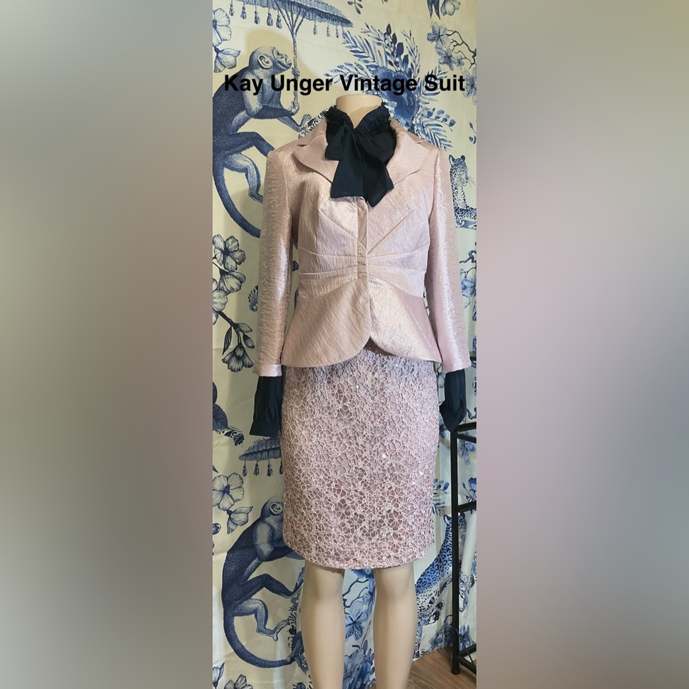 Kay Unger Vintage Blush Pink Lace Sequin Skirt Set w Matching Jacket!